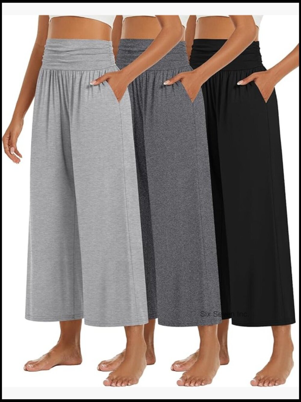 3 Pack Wide Leg Lounge Yoga Pants High Waist Palazzo with Pockets